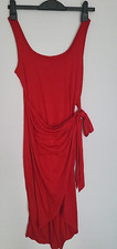 Womens Midi Red Dress Size M Uk 12 Sleeveless Summer Holiday Wrap Casual