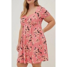 Torrid Mini Challis Shirred Dress Peach Floral Print Size L/12