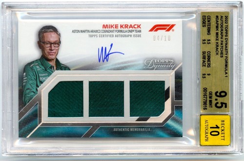 MIKE KRACK 2022 TOPPS DYNASTY F1 TRIPLE SHIRT PATCH AUTO SP 4/10 BGS 9.5 GEM