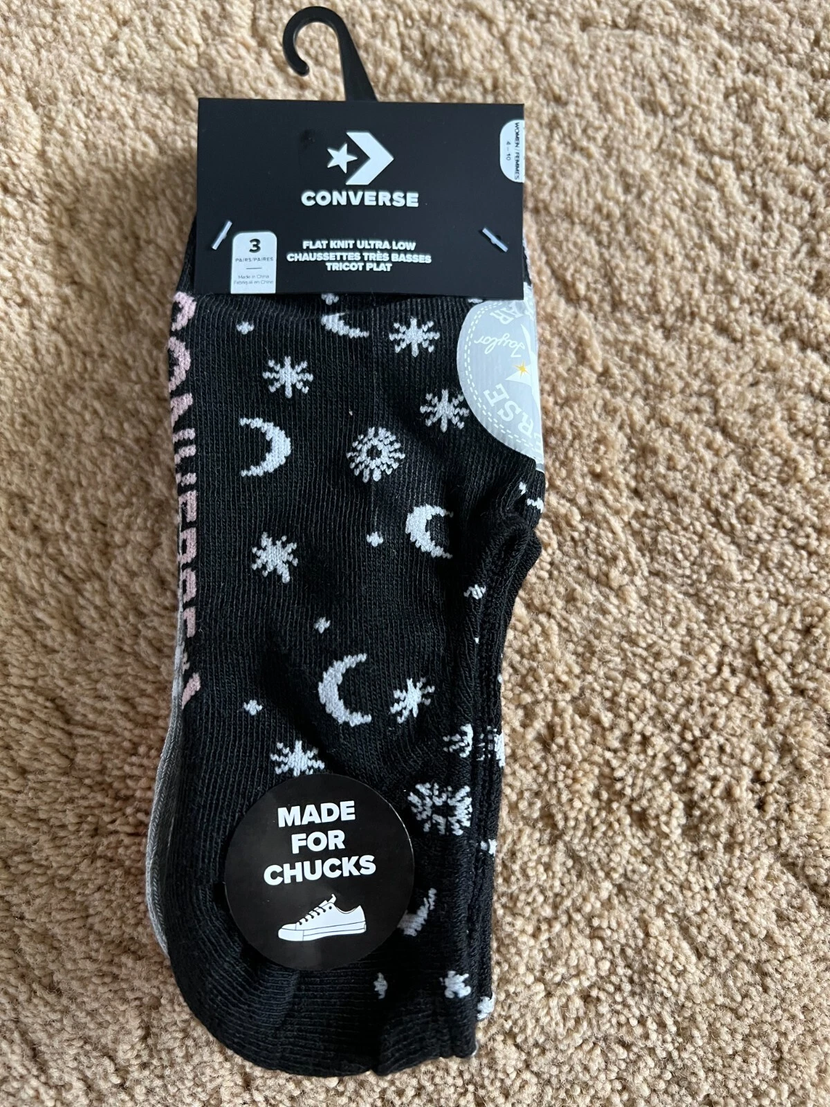 CONVERSE realizzate per mandrini 3 pezzi maglia piatta ultra bassa taglia 4 10 nero grigio rosa