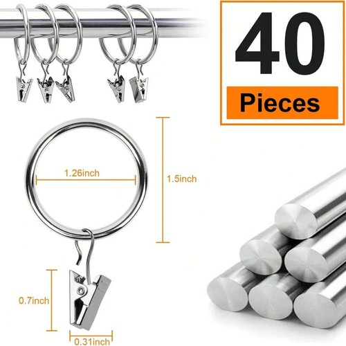 Heavy Duty Metal Curtain Rings pole Rod Voile Curtain Hooks with Clips 30MM - Picture 6 of 12