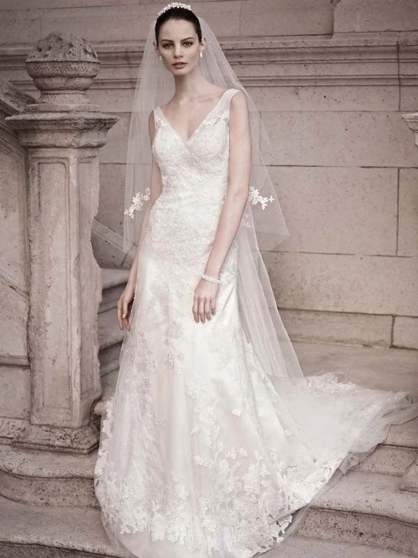 pearl a line dress Elegant Illusion Long Sleeve High Neck A-Line Wedding Dress With Pearl EU38