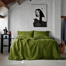 Olive Green Linen Bedding Set, Boho Linen Duvet Cover Set, King Comforter Cover