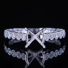 7mm Round Semi Mount Ring 925 Sterling Silver Pave CZ Engagement Setting Ring