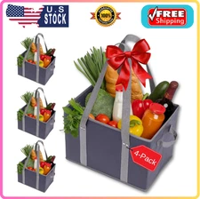 4pk Reusable Grocery Bags Shopping Bags Tote Box Large Heavy Duty Groceries B...