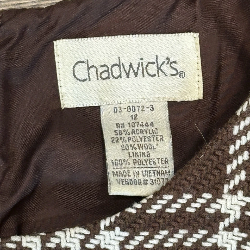 Vestido recto CHADWICKS para mujer mezcla de lana marrón a cuadros talla 12 preppy escuela Foto 3 de 4