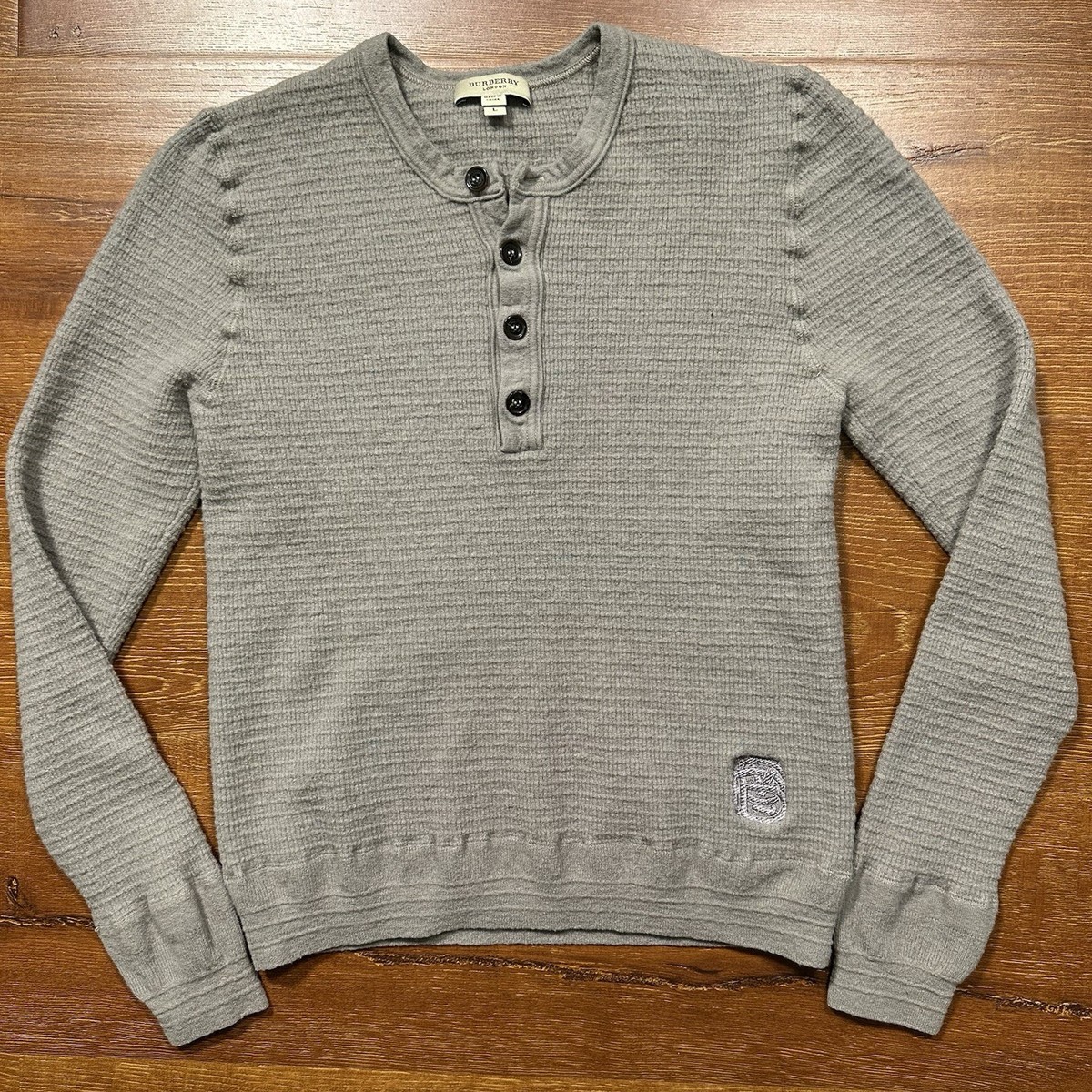 Burberry Henley Shirt Youth S/M Gray Long Sleeve Wool Thermal 