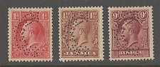JAMAICA SCOTT#103-105 SPECIMEN PERFINS REGUMMED