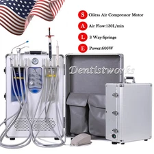 Portable Dental Delivery Unit with Air Compressor Handpiece Kit 4 Hole Suction