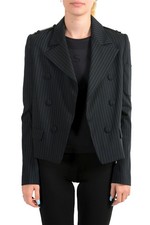 Just Cavalli Women's Black Wool Striped Buttonless Blazer Jacket US S IT 40