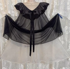 VTG L XL Black Blush Knee length FULL D Sheer Chiffon Nightgown Nightie Gown
