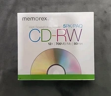 Memorex High Speed CD-RW Discs 5-Pack 12x 700MB 80 Min New Sealed
