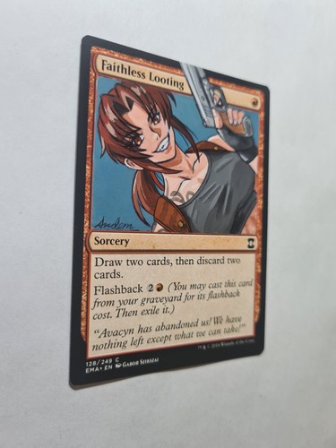 Faithless Looting Revy Black Lagoon MAGIC GATHERING ALTERED ART HAND PAINT - Picture 2 of 12