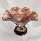 Fenton Amethyst Peacock Tail Carnival Glass Compote Twist Stem - Excellent