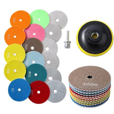 Kit 13Pzs Almohadillas Diamante 4'' 50 8000 Grit para Granito Mármol Hormigón