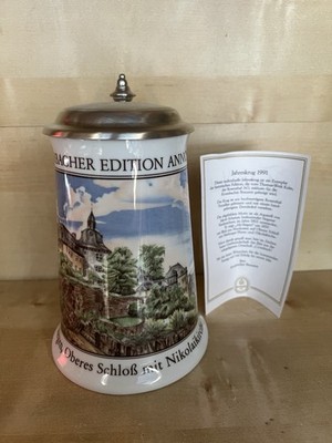 Krombacher Bierglas Jahreskrug 1991 Steinzeugkrug Seidel Zinndeckel  Krug