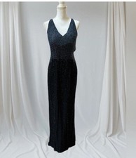 Adrianna Papell boutique Vtg Blue Hombre Beaded Silk V Neck Maxi Evening Gown 14