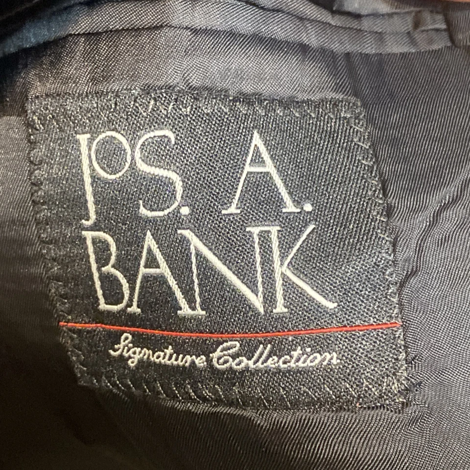 Jos A Banks Hombres Traje Chaqueta 2XL a 3XL 46R Pantalones 42x32 Plisado Negro Lana Traje Foto 4 de 4