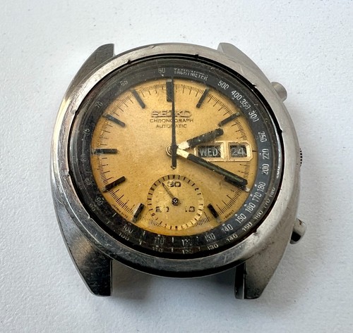 SEIKO 6139-6010 Automatic Chronograph Watch Vintage Mens Gold Dial 17 Jewels
