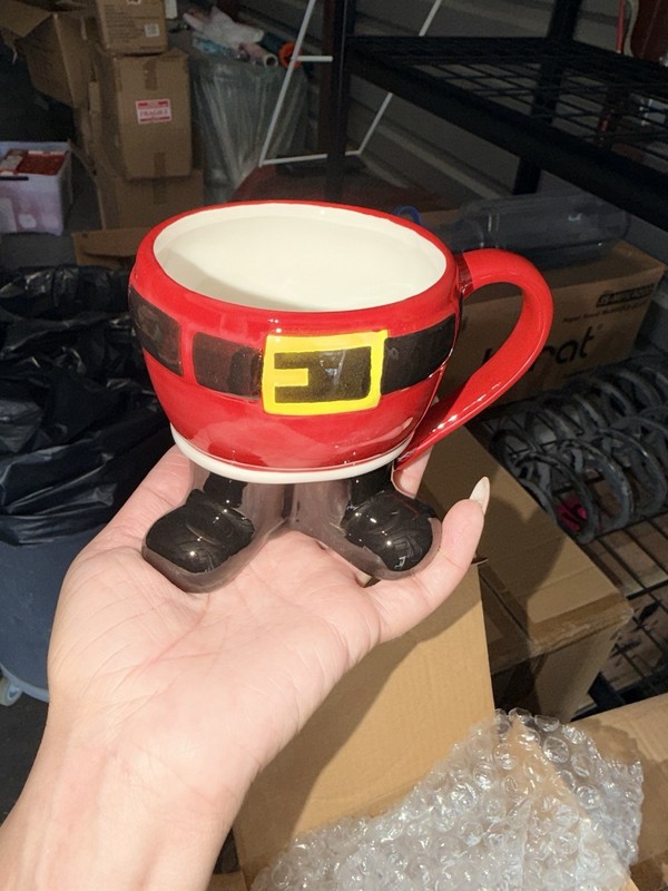 Miracle Ceramic Santa Pants Christmas Mug Pop Up Bar NIB 14 Oz Large