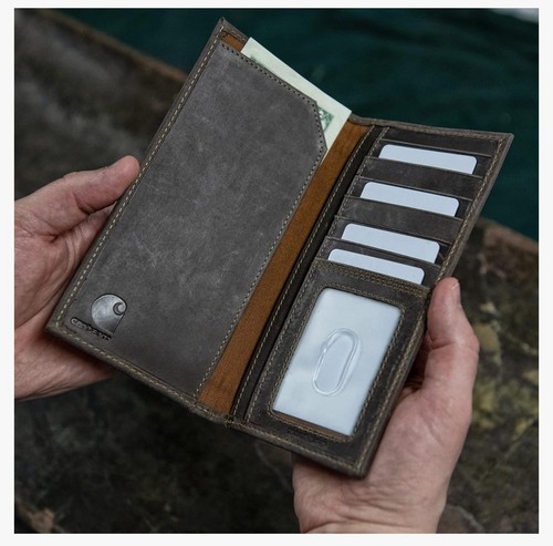 NUEVA Cartera Larga Carhartt Cuero Triple Costura Resistente Rodeo Marrón NUEVA EN LATA - Imagen 3 de 8