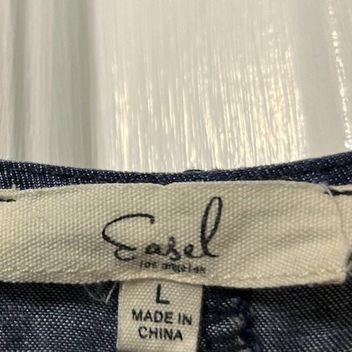 Easel Chambray Denim Blue Ruffle Kimono Open Cardigan Duster Jacket Size Large - Image 3 of 4