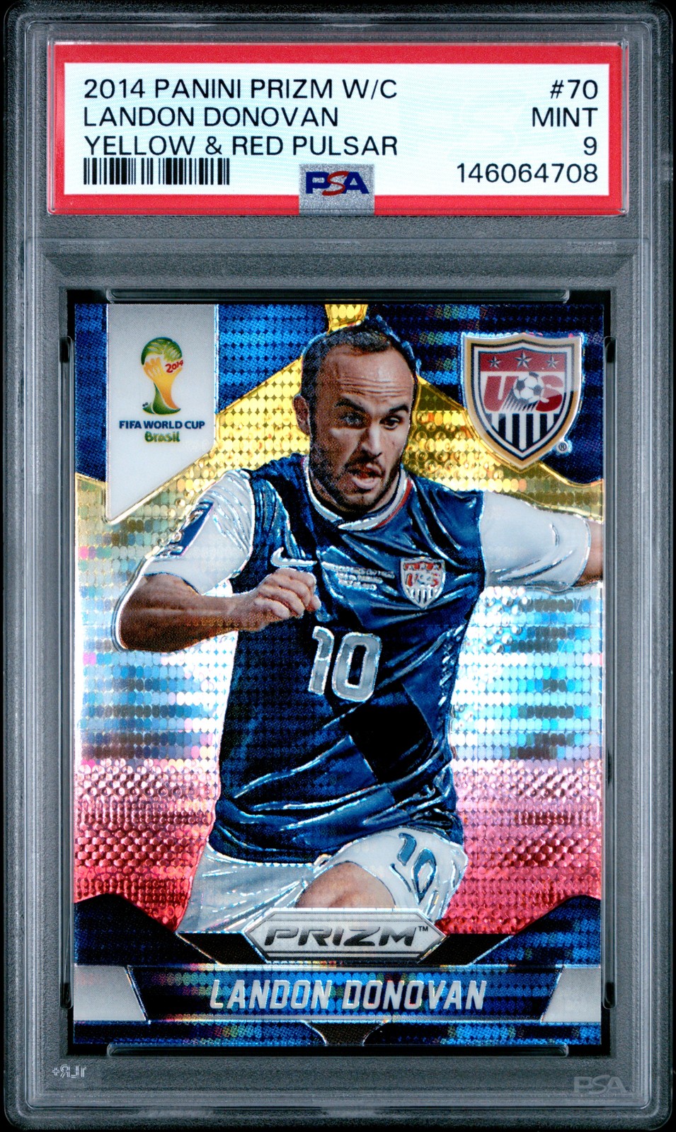 2014 PANINI PRIZM WORLD CUP YELLOW & RED PULSAR #70 LANDON DONOVAN PSA 9