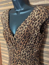 Ralph Lauren Size 2 Tan Black Leopard Print Stretch Cap Sleeve Fit N Flare Dress