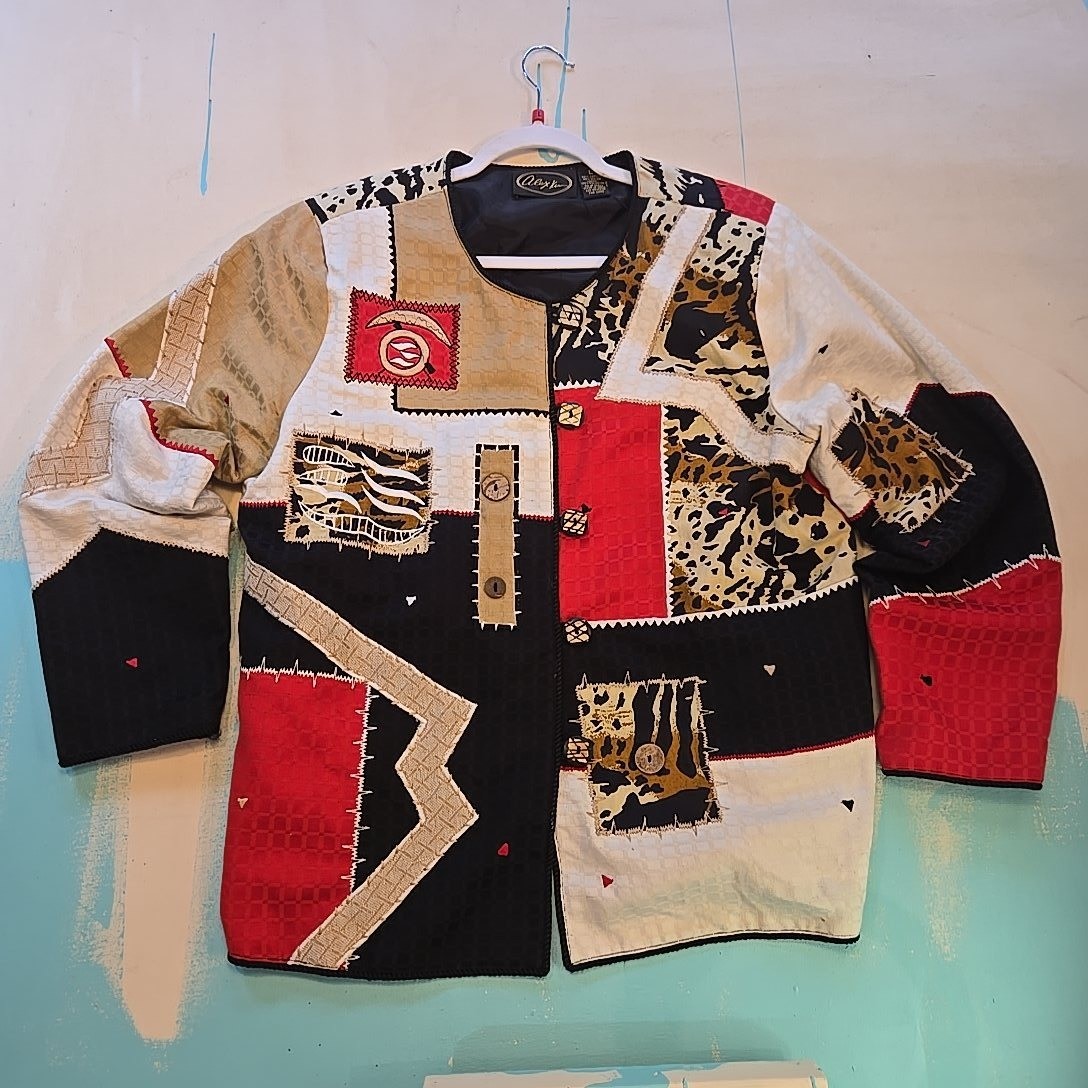 Alex Kim L Patchwork Abstract Jacket Button Up Bl… - image 1