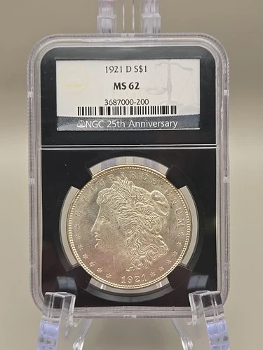 1921-D Morgan Silver Dollar $1 - NGC MS 62