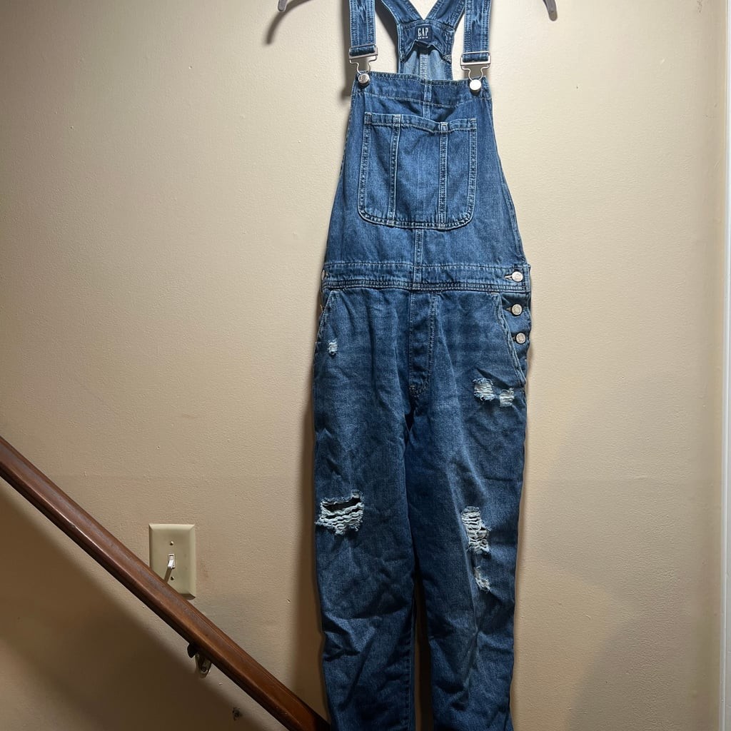 GAP Destructed Denim Overalls Medium - image 2