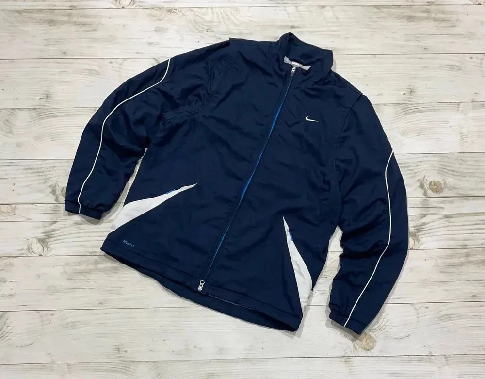 Vintage Nike Track Jacket Vest 00s Nylon Striped Men Size M blue