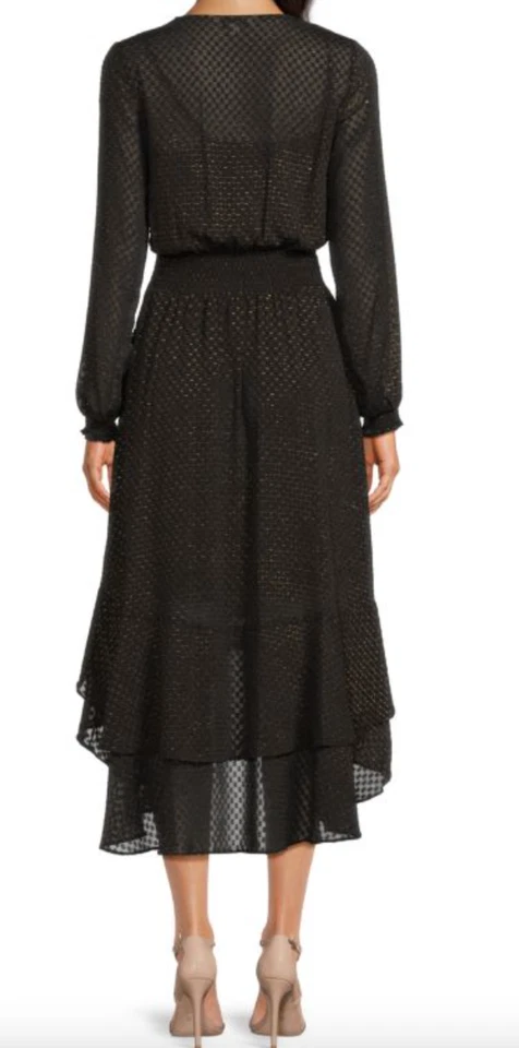 Nanette Lepore high low smocked dress black & gold with liner size 14 - Image 2 of 4