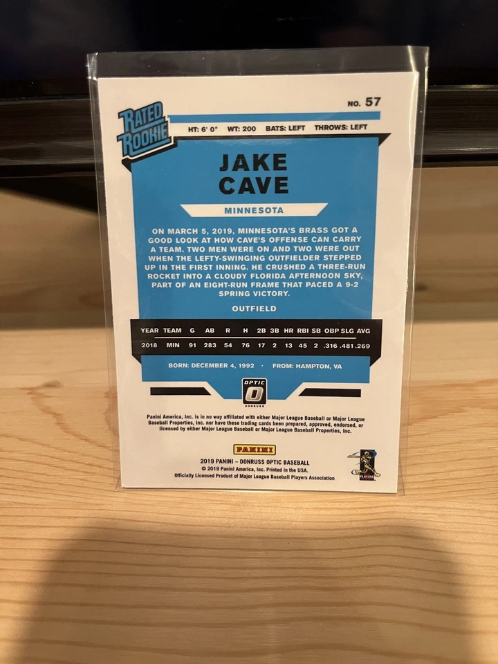 2019 Panini Donruss Optic Jake Cave Rated Rookie - Image 2 of 2