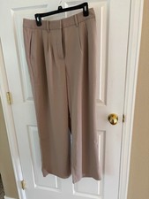 Quince women's pants (sz 12), stretch crepe pleated wide leg pant, Morel grey