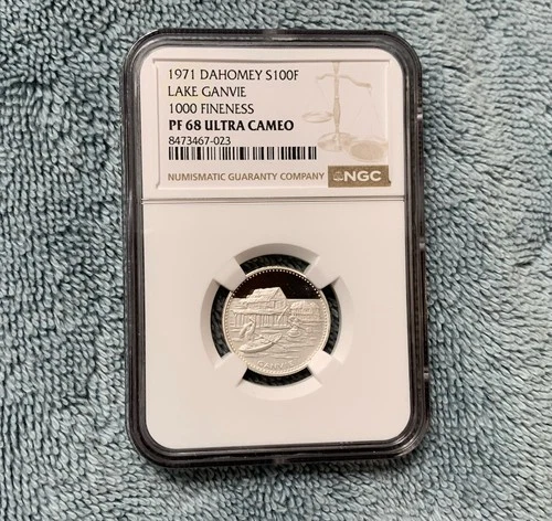 1971 Dahomey 100 Francs Lake Ganvie Coin NGC PF 68 Ultra Cameo 1000 Fineness