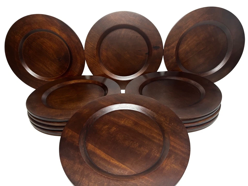 Juego de 12 Placas Cargador Madera 13" Diámetro 1" Grueso Diseño Redondo Para Elegante T Foto 2 de 4