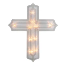 14 In. Lighted Religious Cross Easter Window Silhouette Decoration