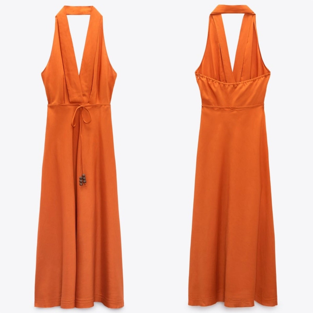 ZARA WOMAN SS23 LINEN BLEND MIDI DRESS DARK ORANGE 4786/293