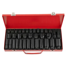 35PCS 1/2" Deep Impact Socket Set Drive 6 Point Metric Garage Tool  8 - 32mm
