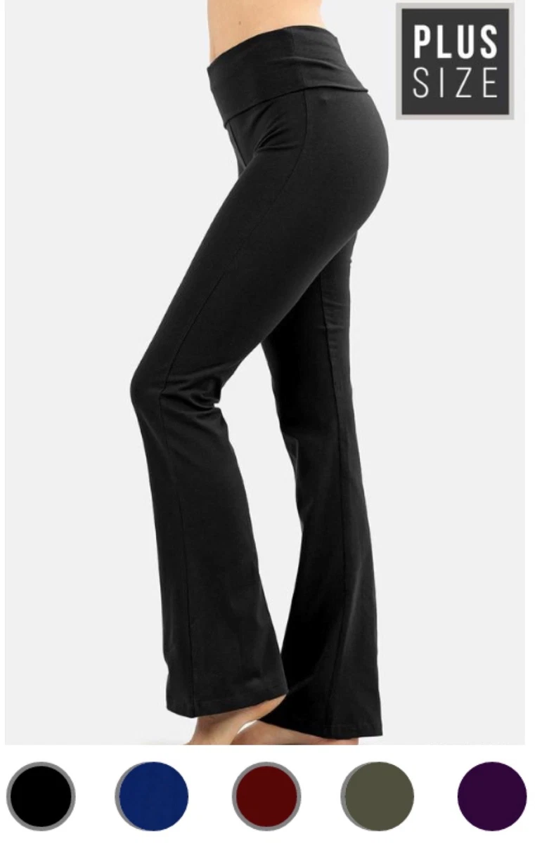 NEW Plus Size Cotton Stretch Fold Over Yoga Flare Pants- XL/1X-2X