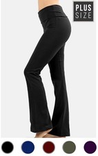 NEW Plus Size Cotton Stretch Fold Over Yoga Flare Pants- XL/1X-2X-3X