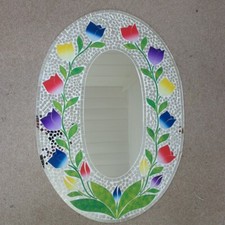 Hand Crafted Mosaic Mirror With Tulips Design 70 x 50 Cm Wide