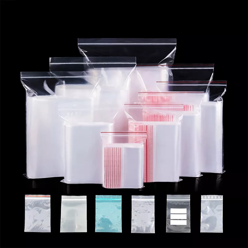 100Pcs Small Large Clear Plastic Bags Baggy Grip Self Seal Resealable Zip Bag