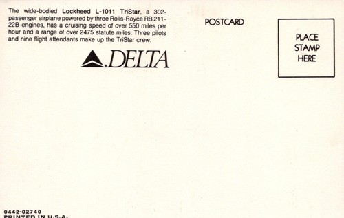 Postal Delta Lockheed L-1011 TriStar avión de pasajeros Rolls-Royce RB 211-22B - Imagen 2 de 2