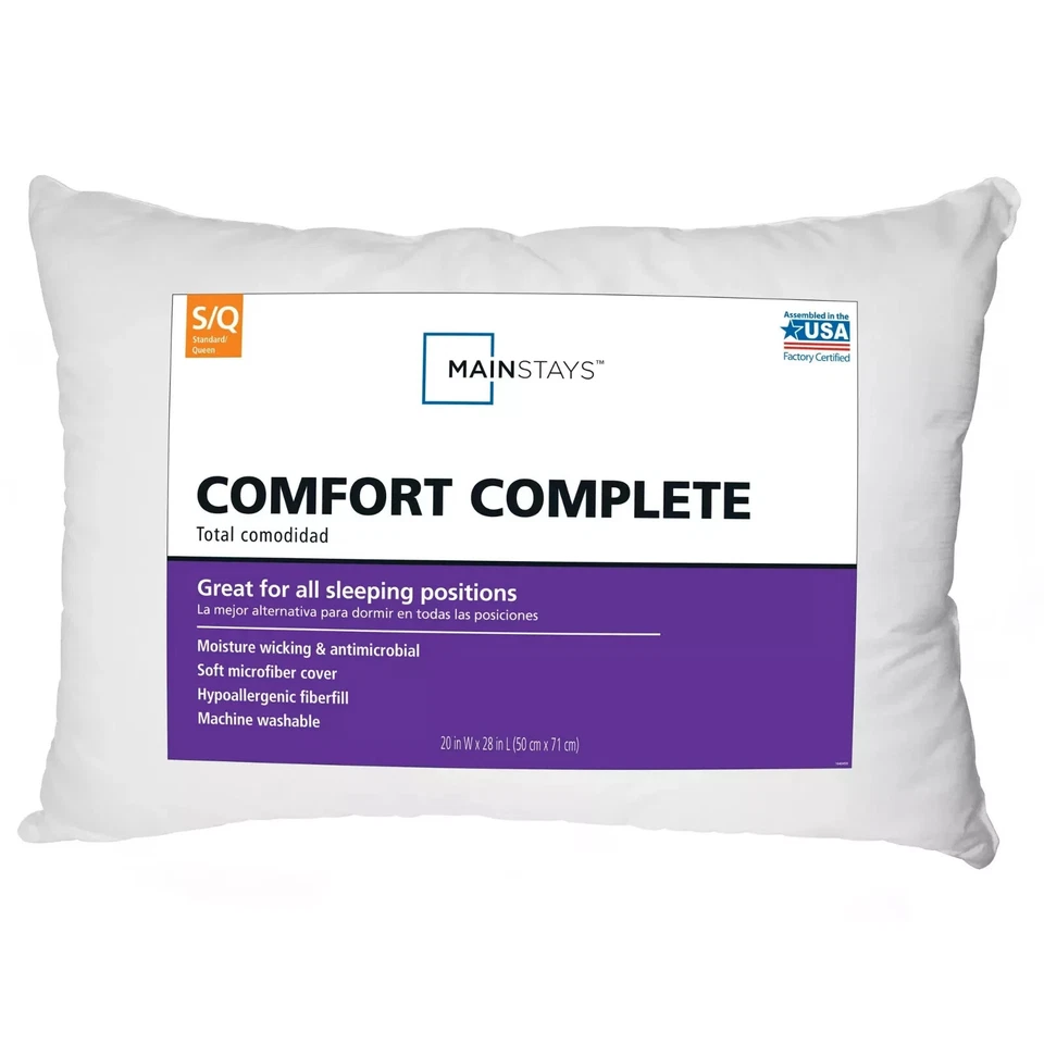 New Mainstays Comfort Complete Bed Pillow, Standard/Queen (2 pack) - Image 2 of 4