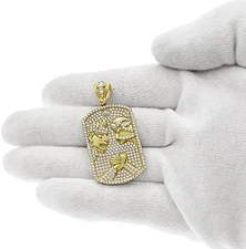 Jesus Devil Satan Arm Wrestling Pendant Charm 10k yellow Gold CZ 1.8 inch