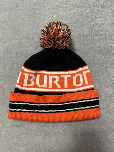 Burton Snowboards Bommel Strick Beanie Wintermütze schwarz orange Streifen Rodel