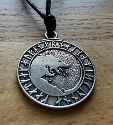 Wolf  Runenring Fenris Leder Runen Mittelalter Schmuck Viking Leder Kette K22.5