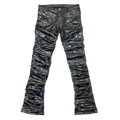 Men Shiny Wrinkled Patent Leather Trousers Leggings Wet Look Pants Frill Chic - Picture 6 of 21